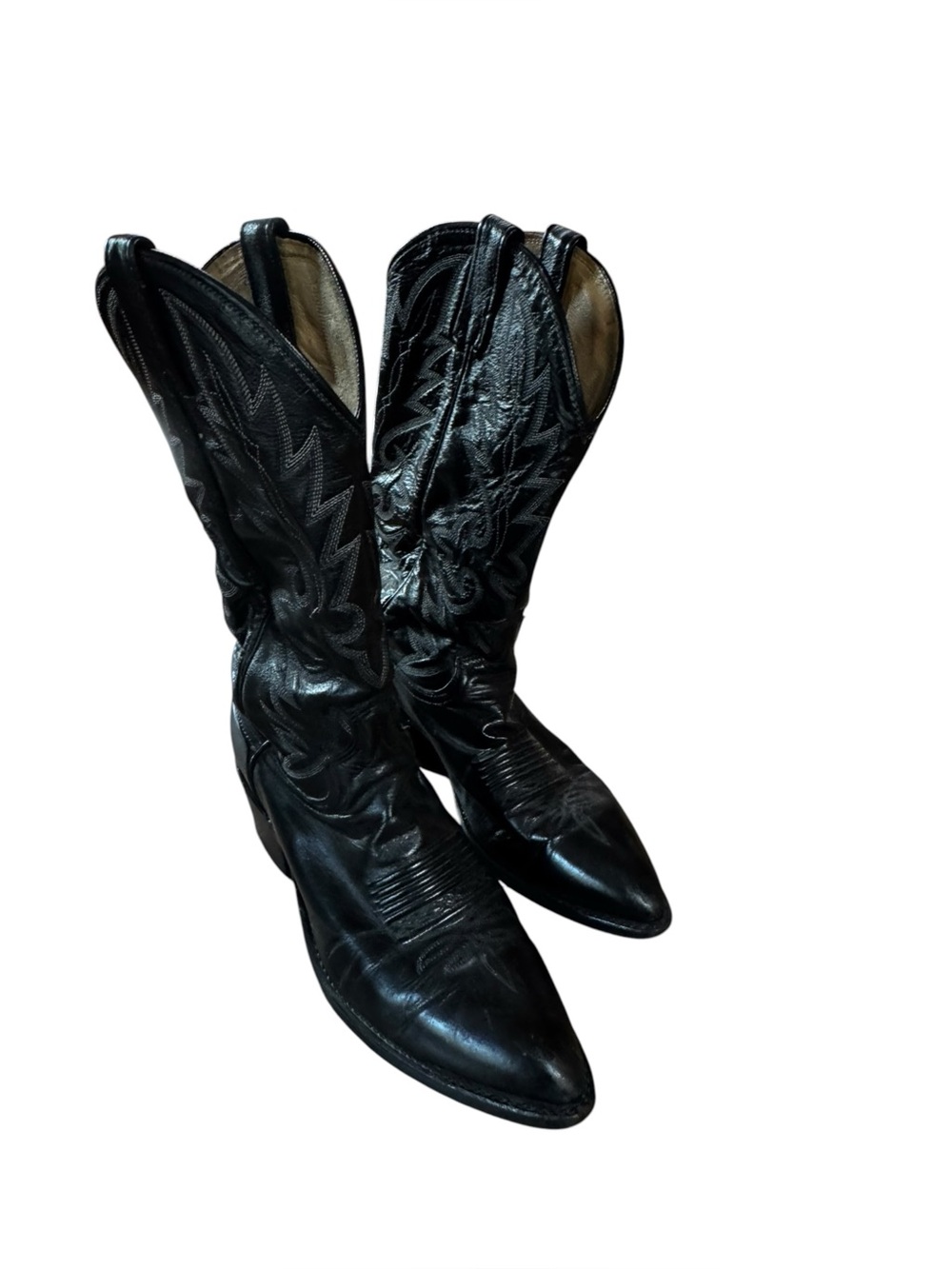 Vint 1970’s Dan Post Men’s Black 8.5D Embroidered Cowboy Western Leather Boots